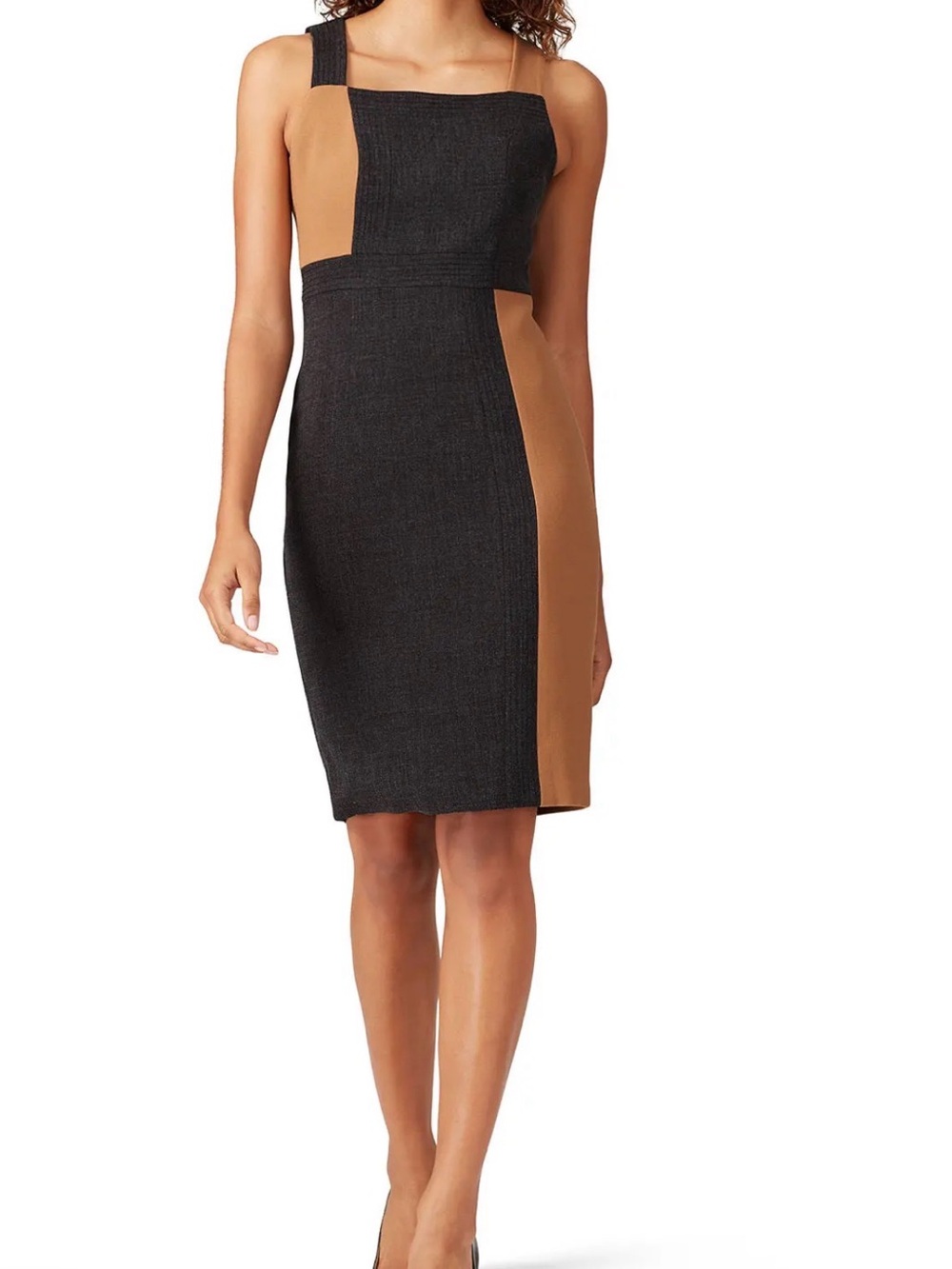 EUC Toccin Colorblock Sheath Dress in Black and Tan Size 2 Zipper Square Neck